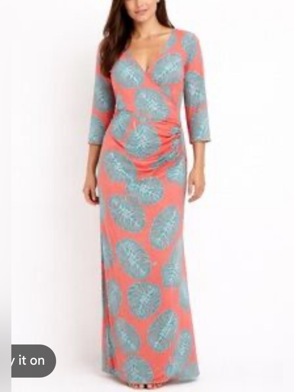Tracy Negoshian NWOT Maxi Dress Coral and Teal Leaf Print Size Small  PTP 18”